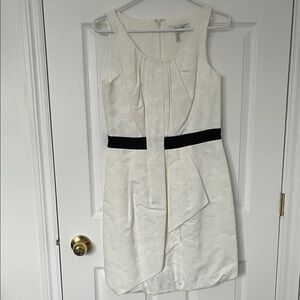 MaxandCleo off White Textured Mini Dress with Black Waistband